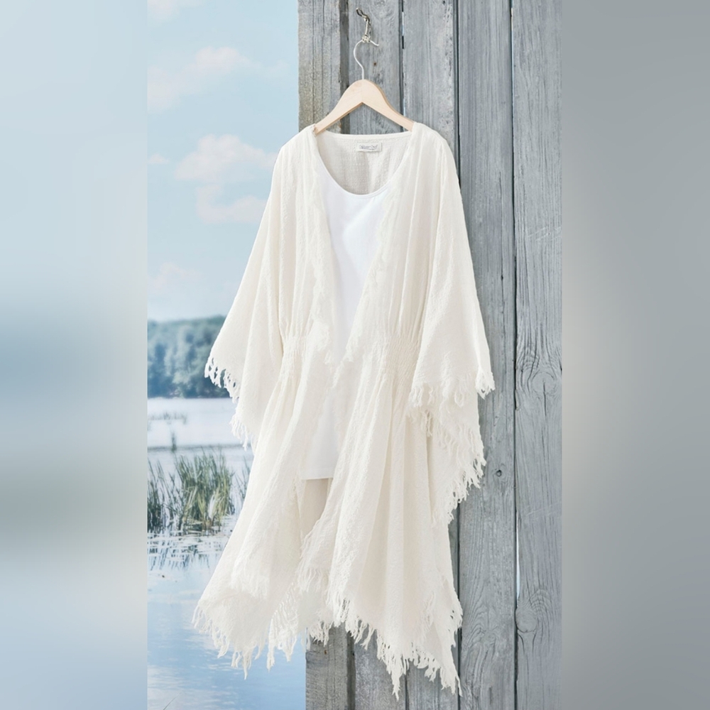 Coldwater Creek Fair Winds Topper Ivory Textured/One Size Cotton Blend